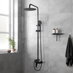 8 inch Round Matt Black Twin Shower Set Bottom Inlet 8 inch Round Matt Black Twin Shower Set Bottom Inlet